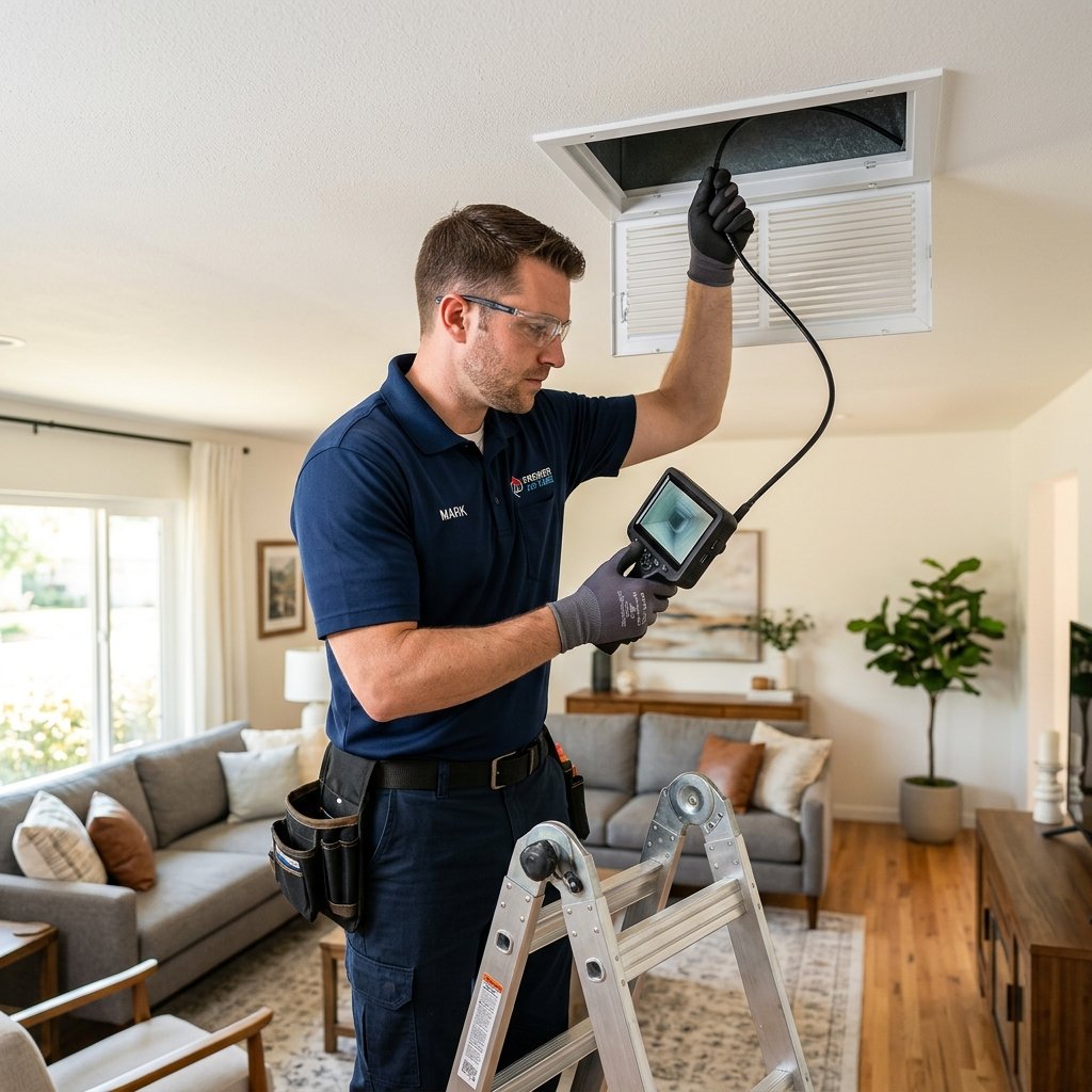 Snap Duct Cleaning technician inspecting air duct vents in a Chicago-area home